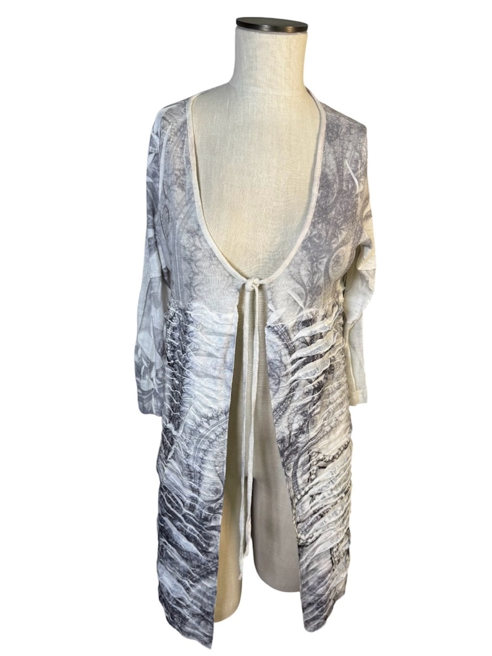 Vintage ANGEL Apparel Lightweight Linen Blend Textured Gray Open Cardigan Sz S